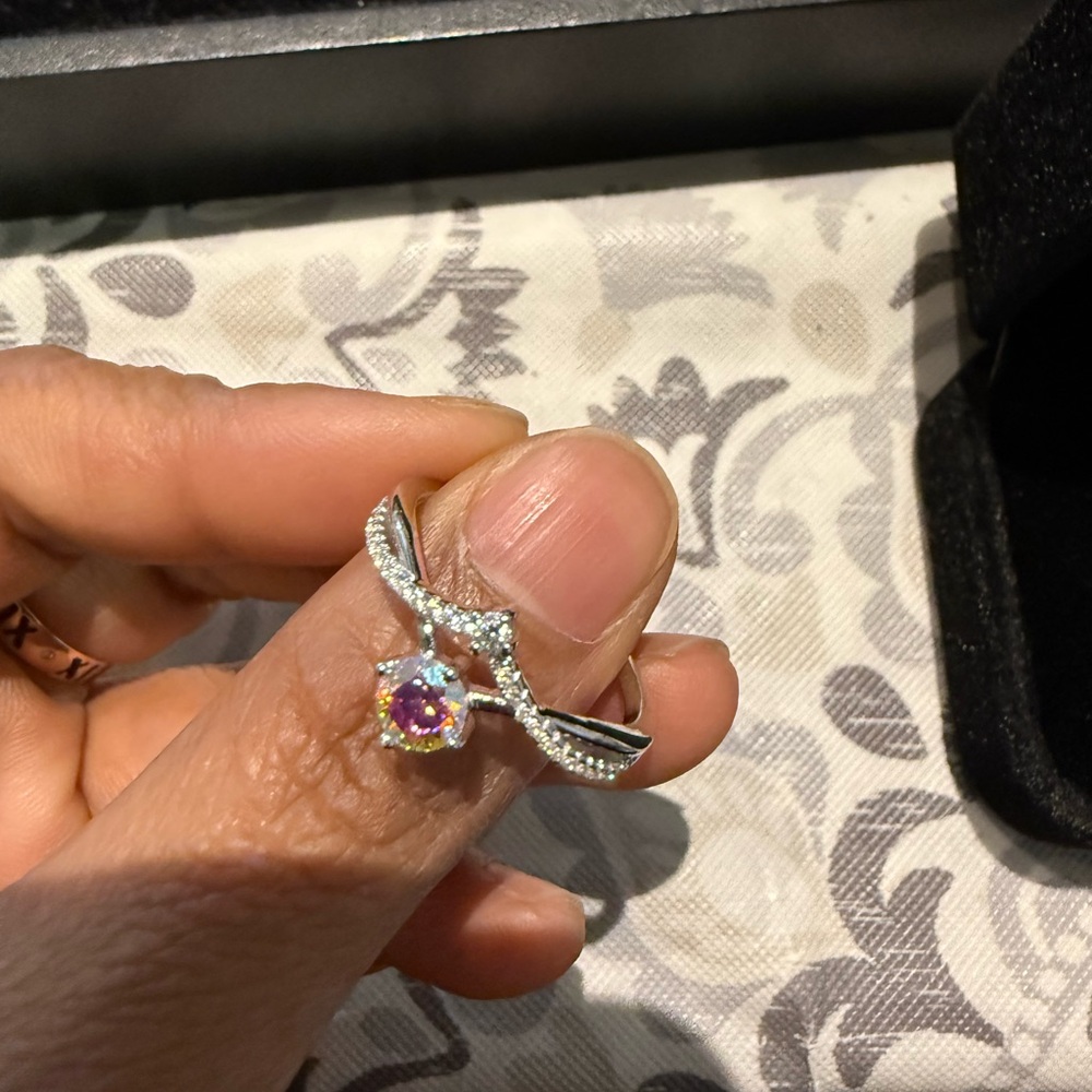 Moonstone Moissanite Sterling Silver 925 Ring